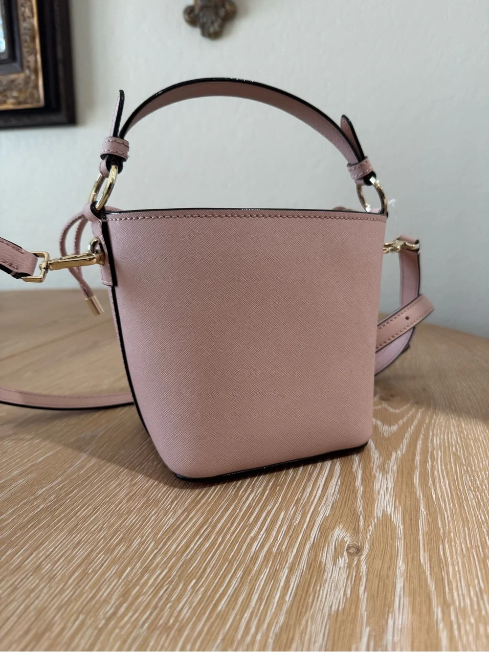 kate spade Blush Pink Leather Bucket Crossbody Bag with Gold Hardware